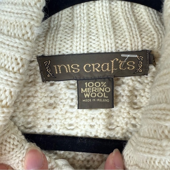 Inis Craft 100% merino wool cream full zip sweater Medium - Picture 3 of 5